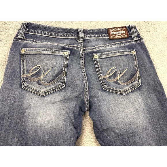 Express Stella Jeans Women 8L (32x33) Blue Stitch Whiskered Barely Boot Denim - Picture 4 of 9